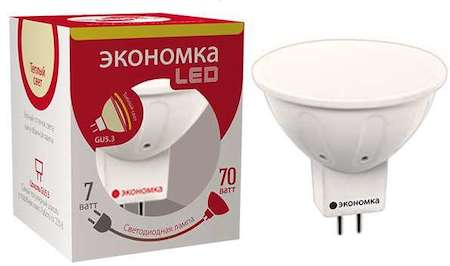 Лампа светодиодная JCDR 7Вт 3000К тепл. бел. GU5.3 330лм 220-240В ЭКОНОМКА Eco_LED7wJCDRC30