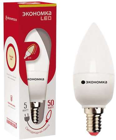 Лампа светодиодная 5Вт свеча 3000К тепл. бел. E14 340лм 220-240В ЭКОНОМКА Eco_LED5wCNE1430