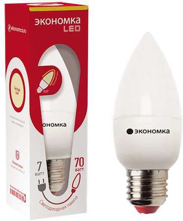 Лампа светодиодная CN 7Вт свеча 3000К тепл. бел. E27 540лм 220-240В ЭКОНОМКА Eco_LED7wCNE2730