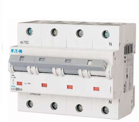 Выключатель автоматический модульный 4п (3P+N) C 80А 20кА PLHT-C80/3N EATON 248065
