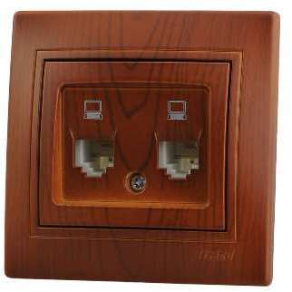 LEZARD Розетка компьютерная 2-м СП Мира RJ45 сосна Lezard 701-0801-141