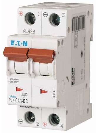 Выключатель автоматический модульный 2п C 4А 6кА PL7-C4/2 DC EATON 264898