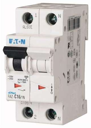 Выключатель автоматический модульный 2п (1P+N) C 1А 15кА FAZ-C1/1N EATON 278659