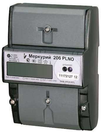 Счетчик "Меркурий" 206 RN 1ф 5-60А 1.0/2.0 класс точн. многотариф. оптопорт RS485 ЖКИ Самарск. вр. Инкотекс М0000026412