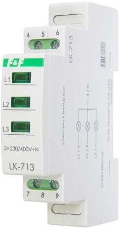 Евроавтоматика F&F Указатель напряжения LK-713 3 зел. светодиода (сигнализация наличия 3ф 35мм 3х400/230+N IP20 монтаж на DIN-рейке) F&F EA04.007.002
