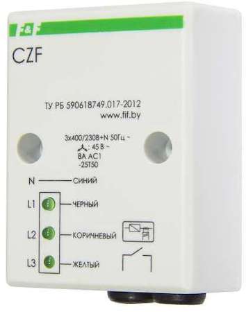 Евроавтоматика F&F Реле контроля фаз CZF (монтаж на плоскость; 3х400/230+N 8А 1Z IP65) F&F EA04.001.001