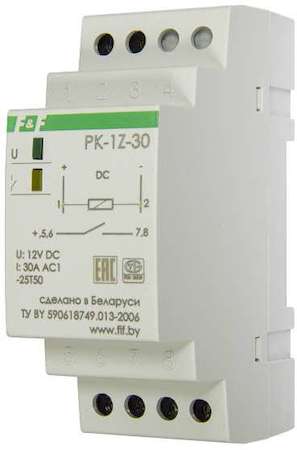 Евроавтоматика F&F Реле промежуточное PK-1Z-30 (монтаж на DIN-рейке 35мм 12В DC 30А 1Z IP20) F&F EA06.001.018