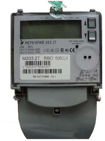 Счетчик "Меркурий" 203.2Т RBO 1ф 5-60А 1 класс точн.; многотариф. оптопорт RS485 ЖКИ юр. лица Екат. вр. Инкотекс 00000032876