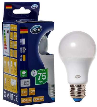 Лампа светодиодная LED-A60-E27-10Вт-4000K 10Вт грушевидная 4000К бел. E27 820лм 180-240В REV 32267 2