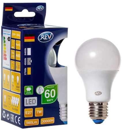 Лампа светодиодная LED-A60-E27-7Вт-4000K 7Вт грушевидная 4000К бел. E27 560лм 180-240В REV 32265 8