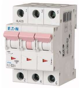 Выключатель автоматический модульный 3п C 2А 10кА PL7-C2/3 EATON 263404