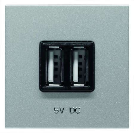 Механизм USB зарядного устройства 2М 2х750мА / 1х1500мА Zenit серебр. ABB 2CLA228500N1301