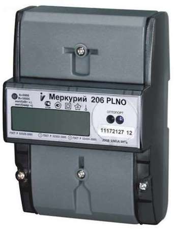 00000034706 Счетчик "Меркурий" 206 PLNO 1ф 5-60А 230В 1.0/2.0 класс точн. многотариф. оптопорт PLC ЖКИ DIN-рейка Моск.вр. Инкотекс 34706