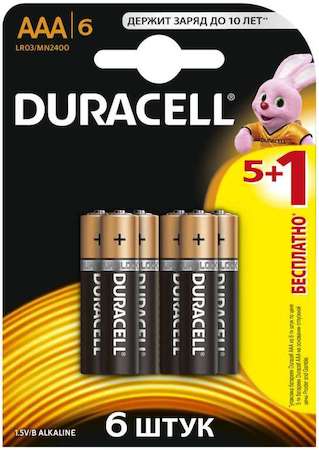 Элемент питания алкалиновый LR03-6BL BASIC (блист.6шт) Duracell Б0014858