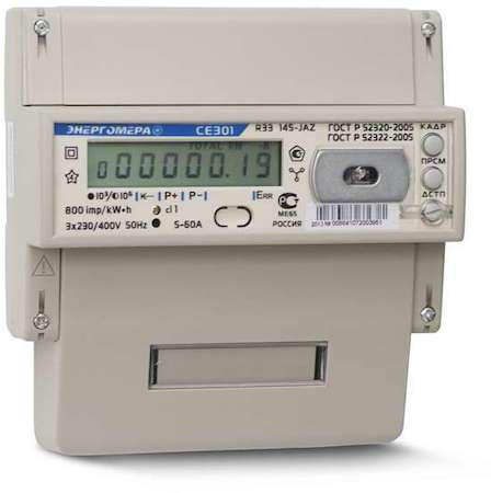 Счетчик СЕ 301 S31 043-JAVZ 3ф 5-10А 1 класс точн. многотариф.; ЭШ оптопорт RS485 Тюм. вр. Энергомера 101004002009250-TP103