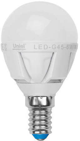 Лампа светодиодная LED-G45-6Вт/NW/E14/FR/DIM PLP01WH 6Вт шар 4500К бел. E14 600лм 220-230В диммир. упак. картон Uniel UL-00000692