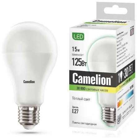 Лампа светодиодная LED15-A65/830/E27 15Вт грушевидная 3000К тепл. бел. E27 1280лм 170-265В Camelion 12196 / 12185