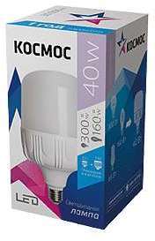 КОСМОС Лампа светодиодная высокомощная LED 40Вт E27 6500К (переходник с E27 на E40 в комплекте) Космос LksmHWLED40WE2765