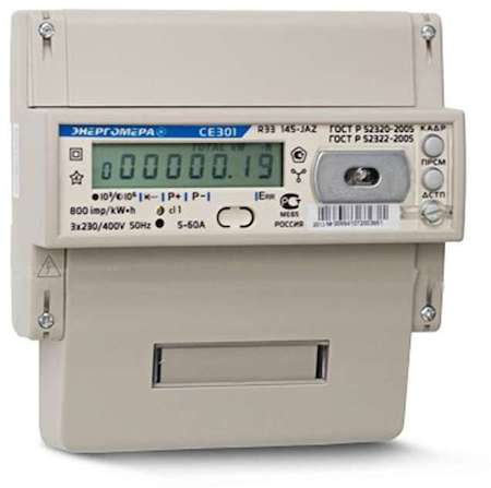 Энергомера Счетчик СЕ 301 R33 145-JAZ 3ф 5-60А 1 класс точн. многотариф.; универс. креп. RS485 оптопорт Новосиб. вр. Энергом101004002008841-TP116