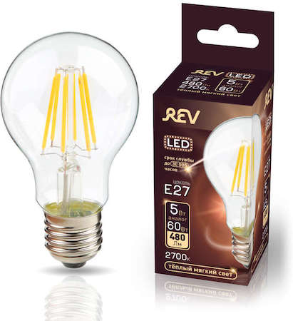 Лампа светодиодная A60 E27 7Вт грушевидная 540Лм 2700К PREMIUM (FILAMENT) теплый свет REV 32353 2