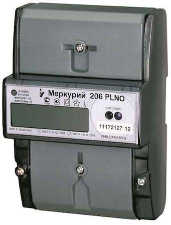 Инкотекс 458041А Счетчик "Меркурий" 206 PLNO 1ф 5-60А 1.0/2.0 класс точн. многотариф. оптопорт RS485 ЖКИ физ. лица Екат. вр. (льготы)