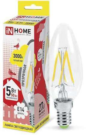 Лампа светодиодная LED-свеча-deco 5Вт 230В E14 3000К 450Лм прозрачная IN HOME 4690612007564
