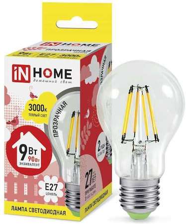 Лампа светодиодная LED-A60-deco 9Вт грушевидная 230В E27 3000К 810лм прозр. IN HOME 4690612008066