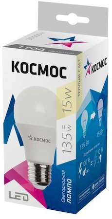 Лампа светодиодная A60 15Вт грушевидная 3000К E27 220В КОСМОС Lksm_LED15wA60E2730