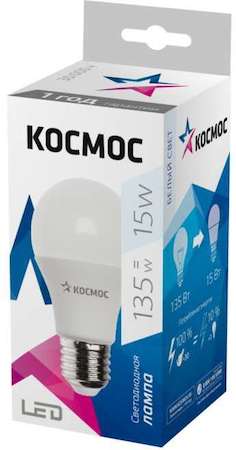 Лампа светодиодная A60 15Вт грушевидная 4500К E27 220В КОСМОС Lksm_LED15wA60E2745