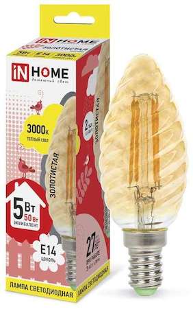 Лампа светодиодная LED-СВЕЧА ВИТАЯ-deco 5Вт 230В E14 3000К 450Лм зол. IN HOME 4690612007199