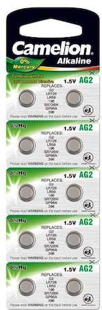 Элемент питания алкалиновый "таблетка" G 2 Mercury Free AG2-BP0%Hg 396A/LR726/196 BL-10 (блист.10шт) Camelion 12810
