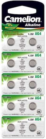 Элемент питания алкалиновый "таблетка" G 4 Mercury Free AG4-BP0%Hg 377A/LR626/177 BL-10 (блист.10шт) Camelion 12812