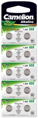 Элемент питания алкалиновый "таблетка" G 9 Mercury Free AG9-BP0%Hg 394A/LR936/194 BL-10 (блист.10шт) Camelion 12817