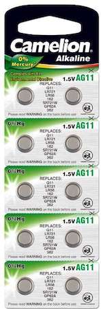 Элемент питания алкалиновый "таблетка" G11 Mercury Free AG11-BP0%Hg 362A/LR721/162 BL-10 (блист.10шт) Camelion 12819