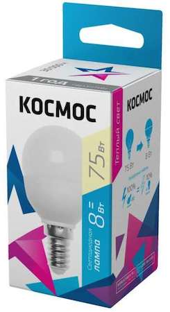КОСМОС Лампа светодиодная GL45 8Вт 220В E143000К Космос Lksm_LED8wGL45E1430