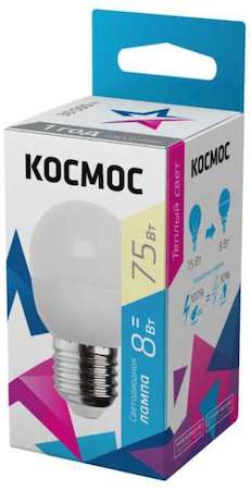 КОСМОС Лампа светодиодная GL45 8Вт 220В E27 3000К Космос Lksm_LED8wGL45E2730