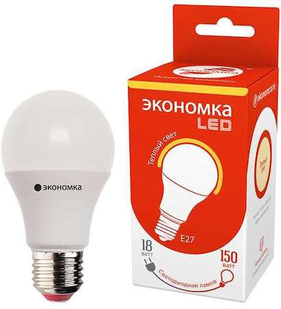 Лампа светодиодная A60 18Вт грушевидная E27 230В 3000К 1600лм ЭКОНОМКА EcoL18wA60230vE2730