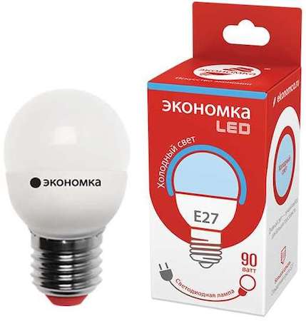 Лампа светодиодная GL45 9Вт Шарик E27 230В 6500К 880лм ЭКОНОМКА Eco_LED9wGL45E2765