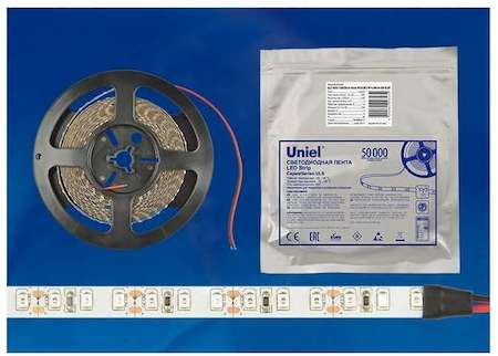 Лента светодиодная герметичная гибкая ULS-2835-60LED/m-8mm-IP65-DC12V-6W/m-5M-DW на самоклеящейся основе свет дневной бел. 6Вт/м (уп.5м) Uniel UL-00000892