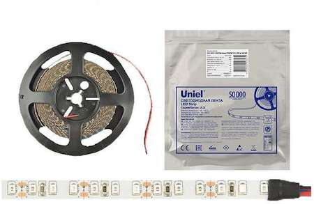 Лента светодиодная гибкая ULS-2835-120LED/m-8mm-IP20-DC12V-9.6W/m-5M-RED на самоклеящейся основе красн. 9.6Вт/м (уп.5м) Uniel UL-00002254
