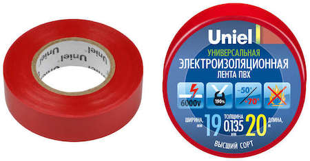 Лента изоляционная UIT-135P 20/19/01 RED 20м 19мм 0.135мм красн. Uniel 04479