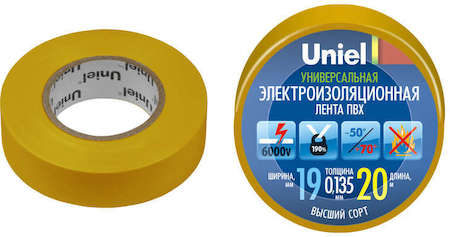 Лента изоляционная UIT-135P 20/19/01 YEL 20м 19мм 0.135мм жел. Uniel 04482