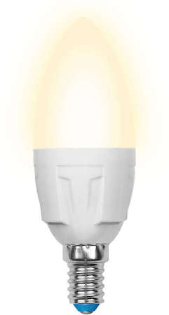 Лампа светодиодная LED-C37 7W/WW/E14/FR PLP01WH форма "свеча" мат. серия "ЯРКАЯ" свет теплый бел. 3000К упак.картон Uniel UL-00002413