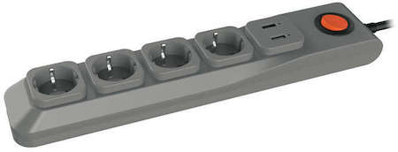 Сетевой фильтр SGSL5-3U GREY "Lux" 3м Пвс 3х0.75 4 гнезда с/з 1USB (1A) 10А защита от перенапряж. короткого замыкания Uniel UL-00001761