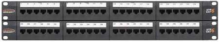 Патч-панель 19дюйм 2U 48 портов кат.6 (класс E) 250МГц RJ45/8P8C 110/KRONE T568A/B неэкран. с органайзерами черн. NIKOMAX NMC-RP48UE2-2U-BK