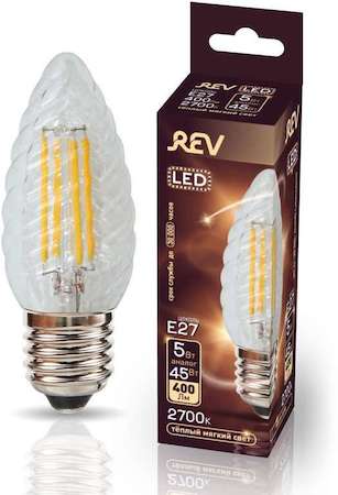 Лампа светодиодная TC37 E27 5Вт 480лм 2700К PREMIUM (FILAMENT) филамент теплый свет свеча витая REV 32426 3
