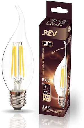 Лампа светодиодная FC37 E27 7Вт 650лм 2700К PREMIUM (FILAMENT) филамент теплый свет свеча на ветру REV 32429 4