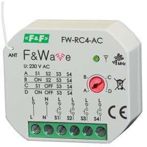 Евроавтоматика F&F Система модульная FW-RC4AC (передатчик 4-х клавишный дистанц. управления; питание от сети; установка в монтаж. коробку d60мм) F&F EA14.002.016