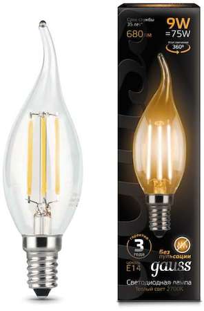 Gauss Лампа светодиодная Filament Свеча на ветру E14 9Вт 2700К GAUSS 104801109