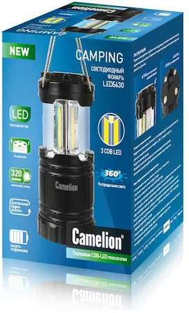 Фонарь для кемпинга LED5630 3хR6 3X COB LED магнит. пласт. кор. черн. Camelion 13367